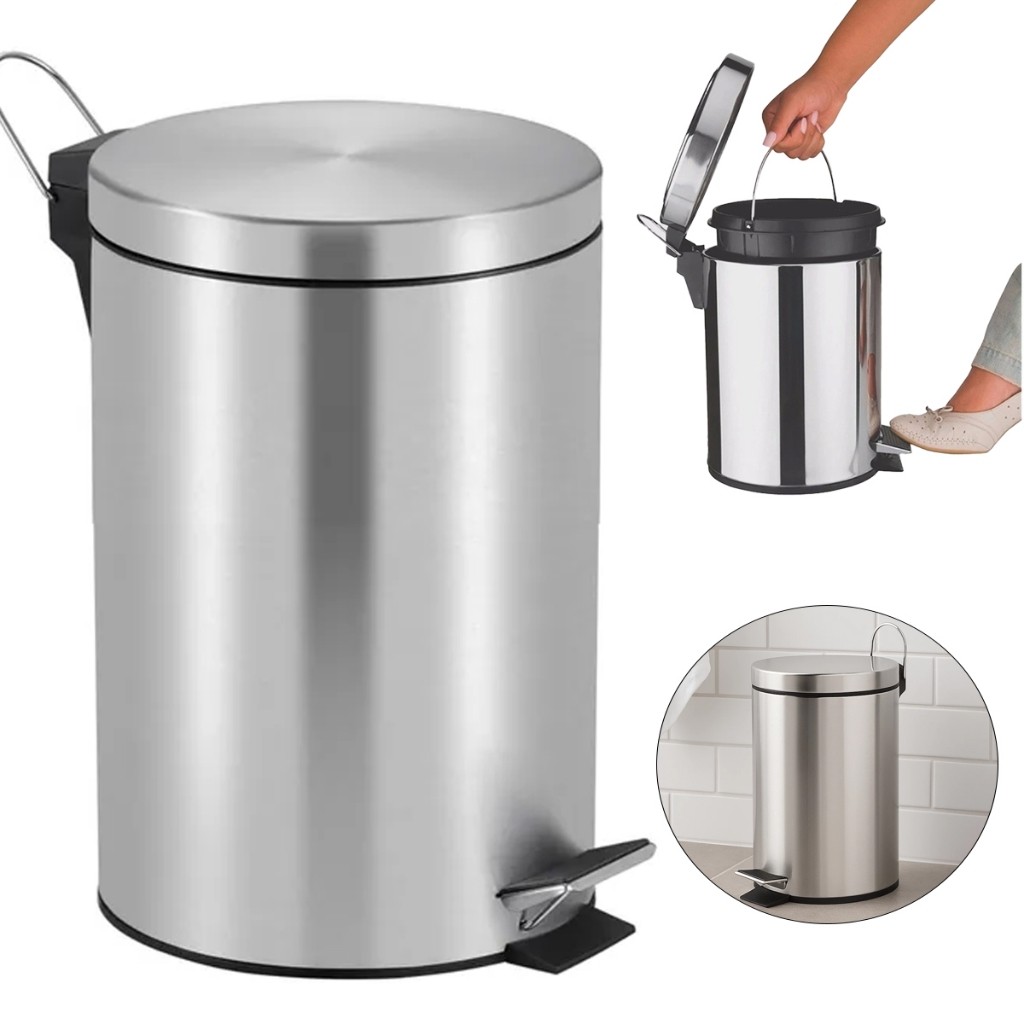 Lixeira 5 Litros Em Aço Inox Com Pedal E Cesto Removível em Oferta na Shopee