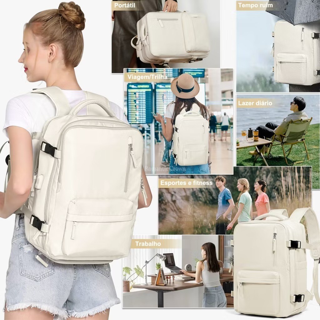 Mochila Viagem Feminina Masculinas Multifuncional Reforçada Impermeável Expansível Mochila Notebook — foto 8