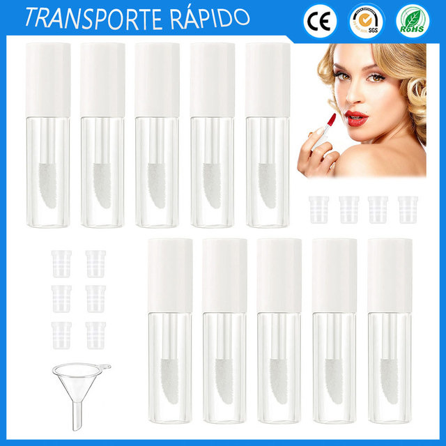 Recipiente vazio para brilho labial com 1,2 ml e tubo aplicador,recarregável,incluindo funil e tampa de borracha Branco