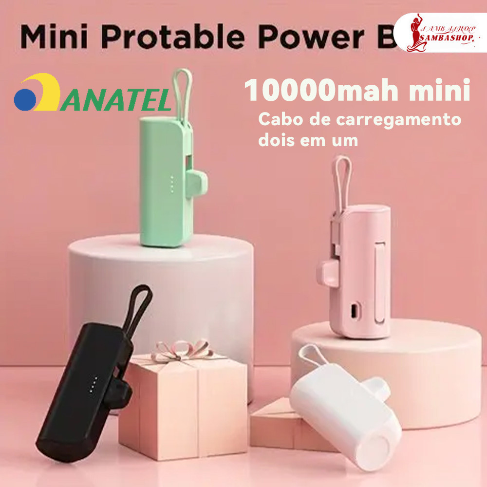 Power Bank Mini Sem Fio 2em1 - 10000mAh, Bateria Portátil para iPhone e Celulares com USB-C