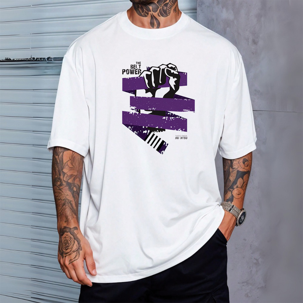 Camiseta Moda Streetwear Oversized Unissex Algodão Respirável Estampa Jiu Jitsu Brasileiro Bjj