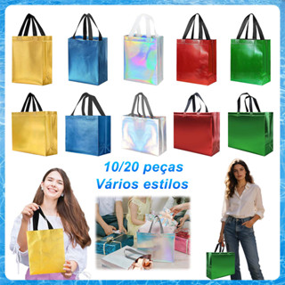Pacote com 10/20 sacolas de presente com alças,não tecidas reutilizáveis de mercearia,Vários estilos disponíveis em Oferta na Shopee