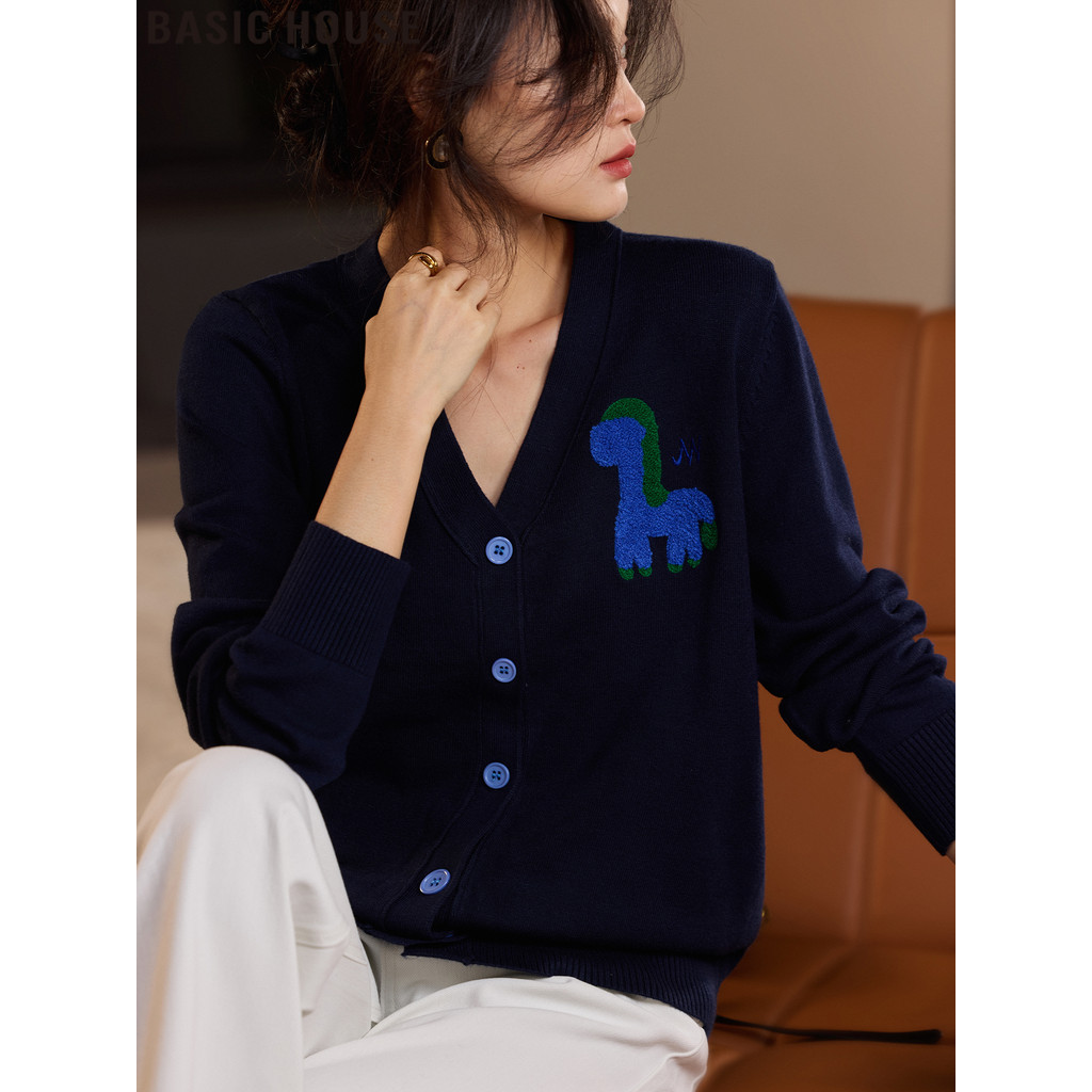 Casa básica/casa básica High-End Jacquard com decote em V malha Cardigan moda jaqueta superior feminina verão