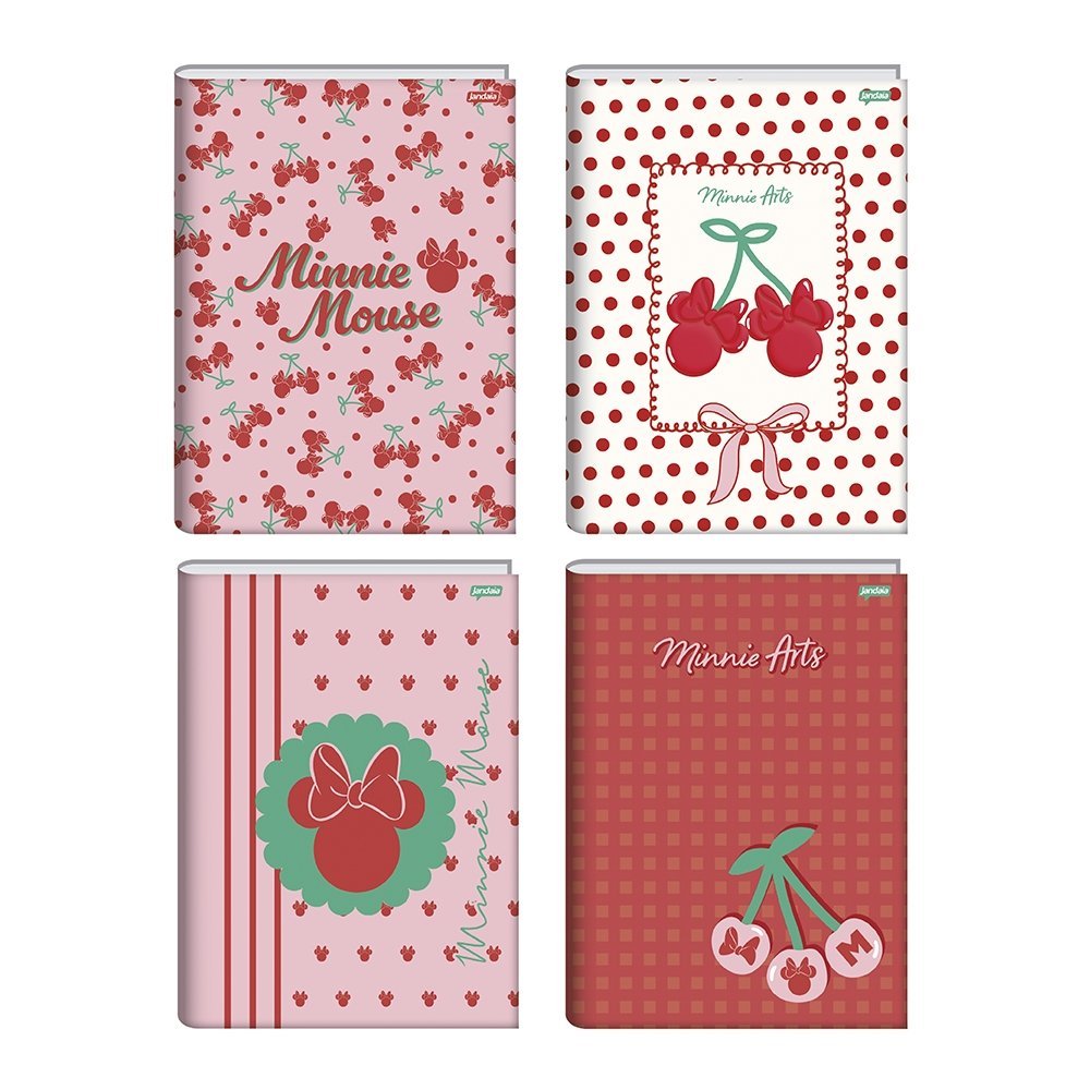 Caderno Costurado Jandaia Universitário Capa Dura Minnie Arts 80 Folhas - Embalagem Com 5 Unidades