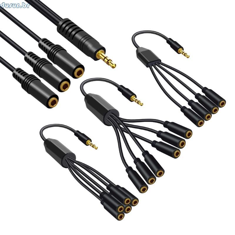 dusur9 3 4 5 6 Vias 3 5mm 1 Para Vários Conectores Fêmeas Extensão Linha Fio Alto-Falante Headpho