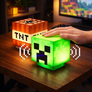 Luminária Creeper TNT Minecraft LED Noturna Toque com Som Recarregável USB Tipo C Decoração Quarto OIH-4761