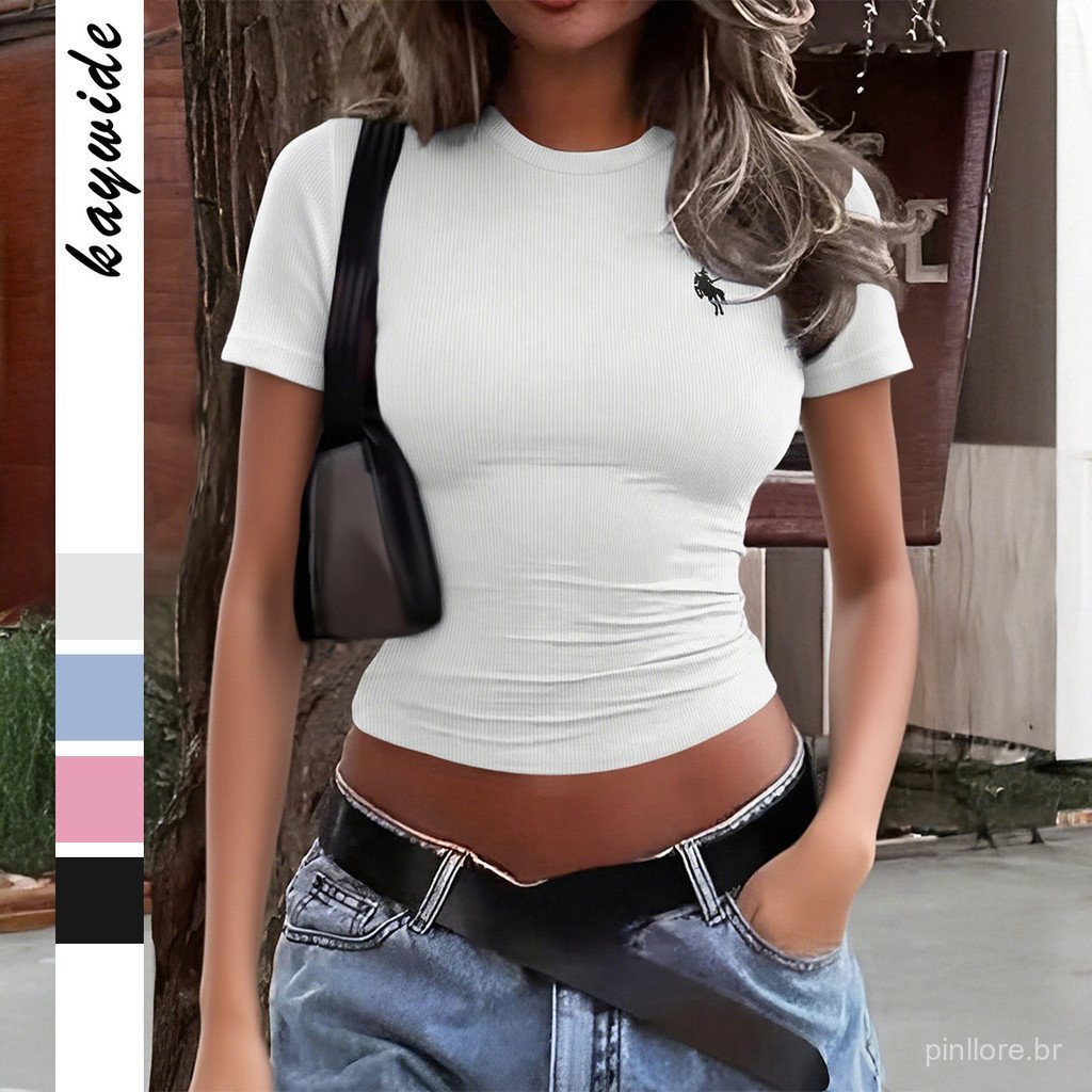 Diyun Cross-Border europeu americano Y2K estilo menina quente cor sólida colete de manga curta camiseta roupas femininas