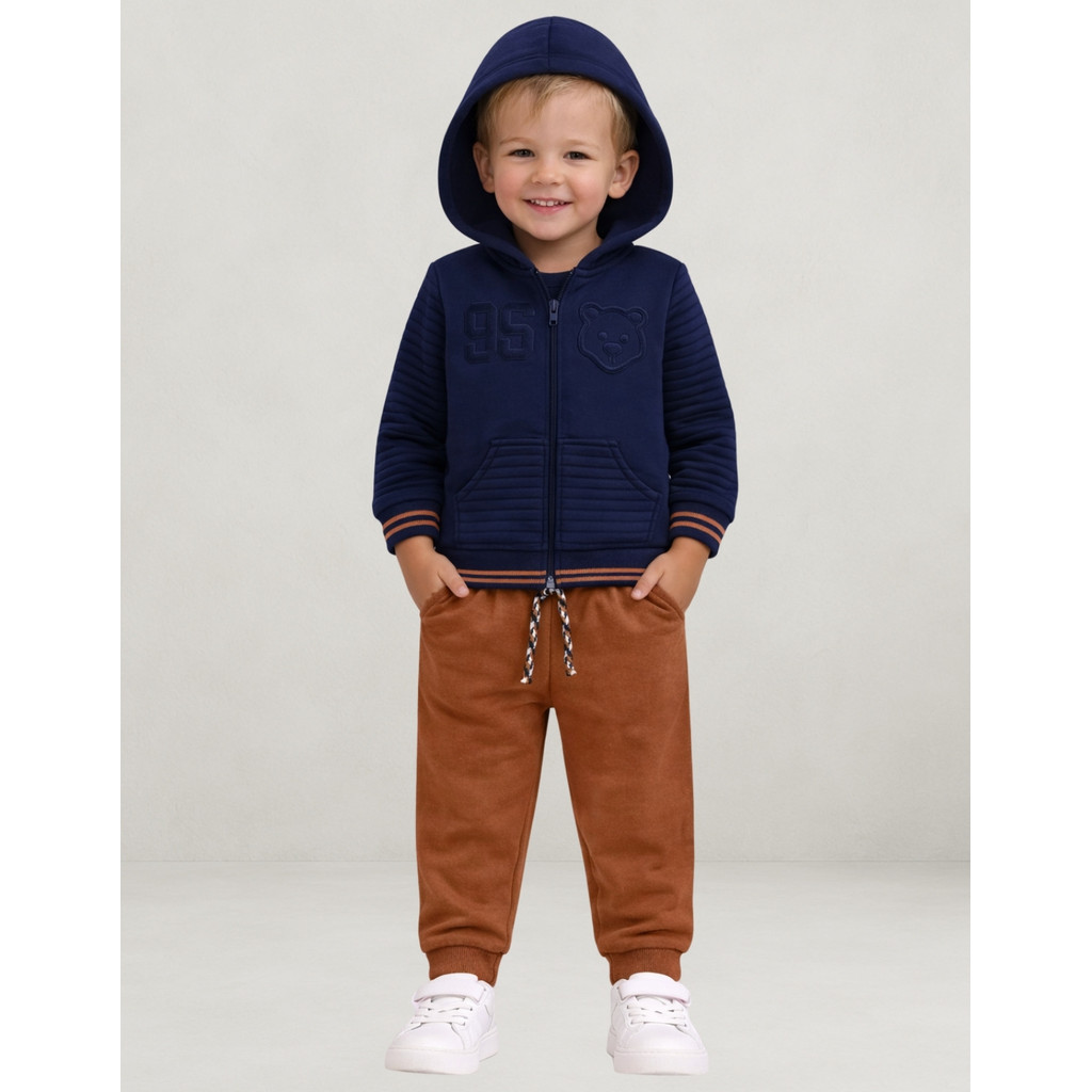 Conjunto Infantil Menino Inverno Blusa Com Capuz e Calça Moletom Peluciado Jacquard Milon 2001537