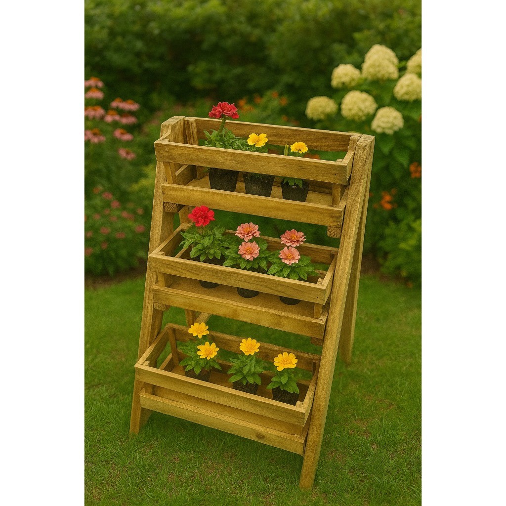 Floreira Fixa 3 Degraus Rustica Pinus Madeira Decoração Jardim Flor Suporte Vaso