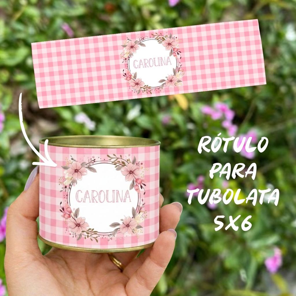 Rótulo Adesivo Personalizado Maternidade,chá de bebê, aniversário Xadrez Rosa tubolata 5X6 Lembrancinhas de Aniversário