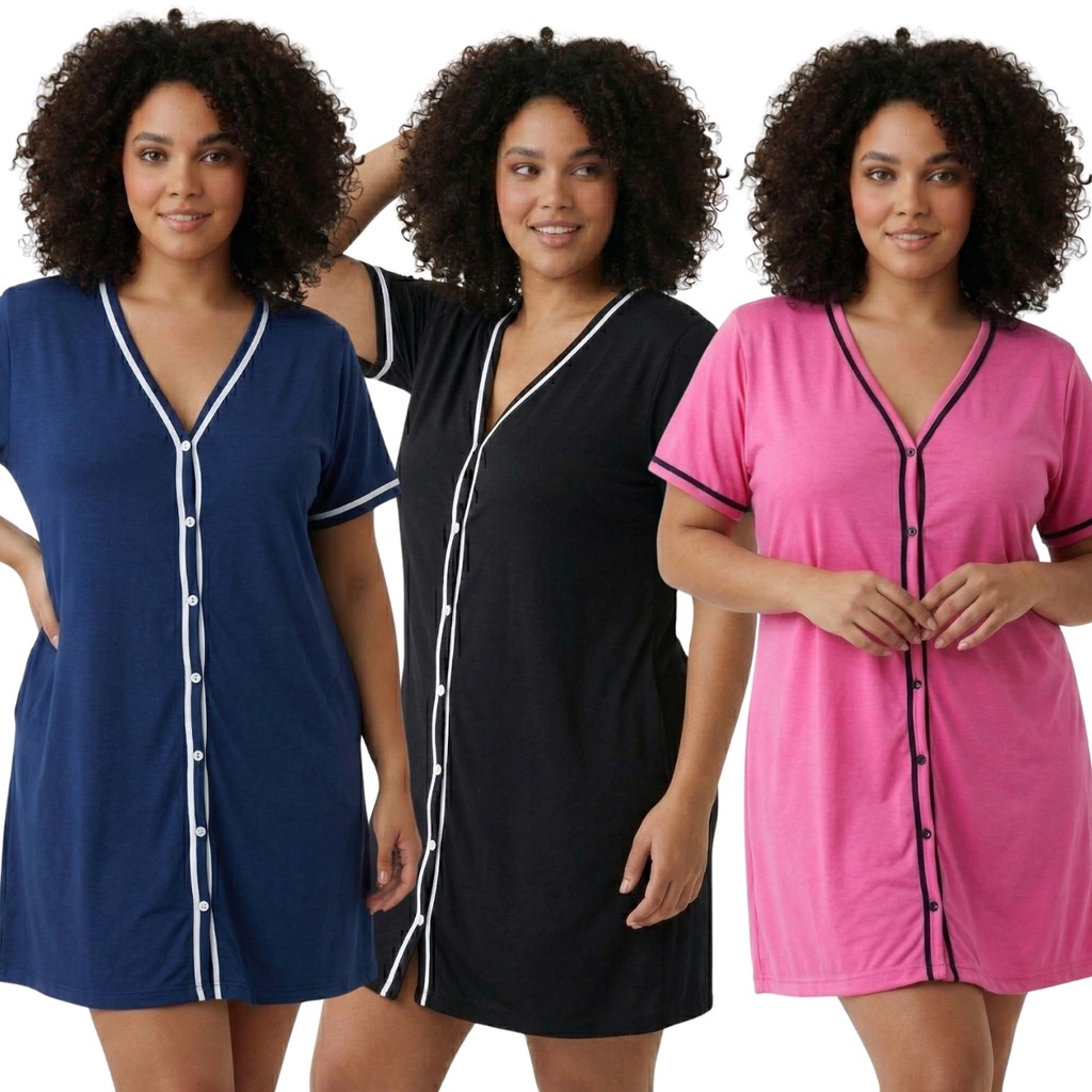 Camisola Blogueirinha Plus Size Manga Curta / Camisola de Botão