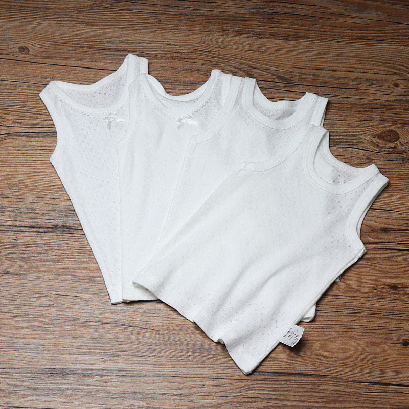 2 peças branco puro não fluorescente japonês crianças colete masculino feminino bebê puro algodão oco malha sem mangas v