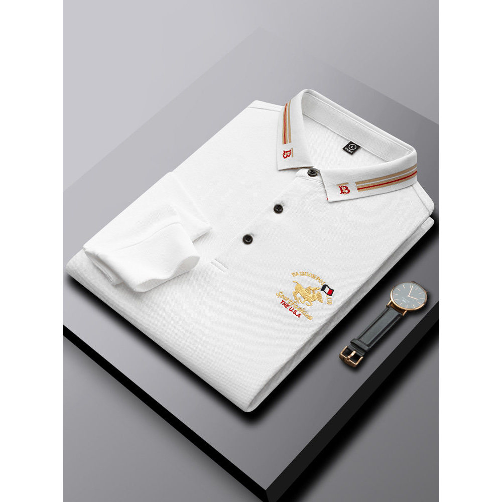 Paul primavera outono estilo cavalo etiqueta bordada High-End camisa polo de manga comprida Street Wear estilo britânico
