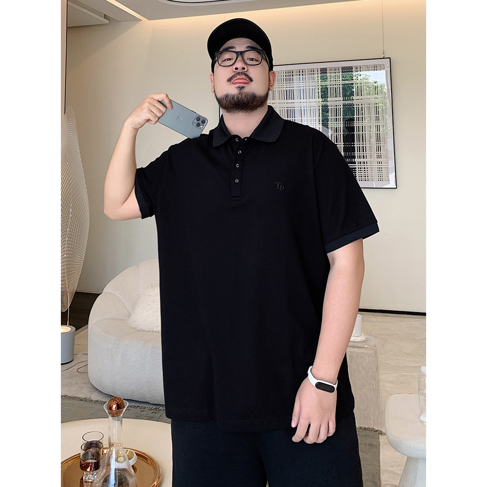 Street Wear solto bordado camisa polo de manga curta masculina gordo mais gordura mais Casual negócios lapela camiseta P