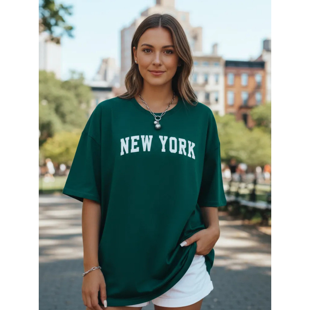 Camiseta Feminina New York Brooklyn Oversized Streetwear Algodão 100% Estampa Urbana Confortável Casual