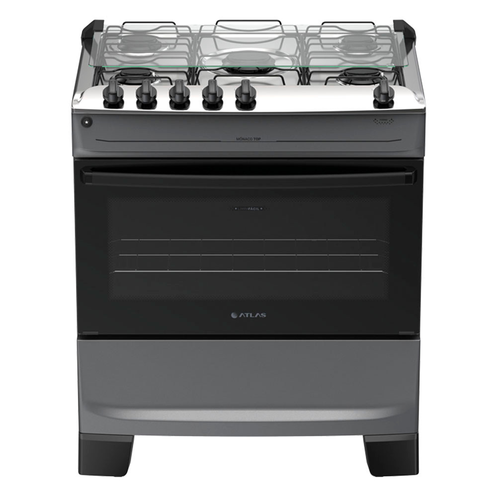 Fogão 5 Bocas à Gás Atlas Mônaco Top Acendimento Automático e Mesa de Inox Titanium Bivolt
