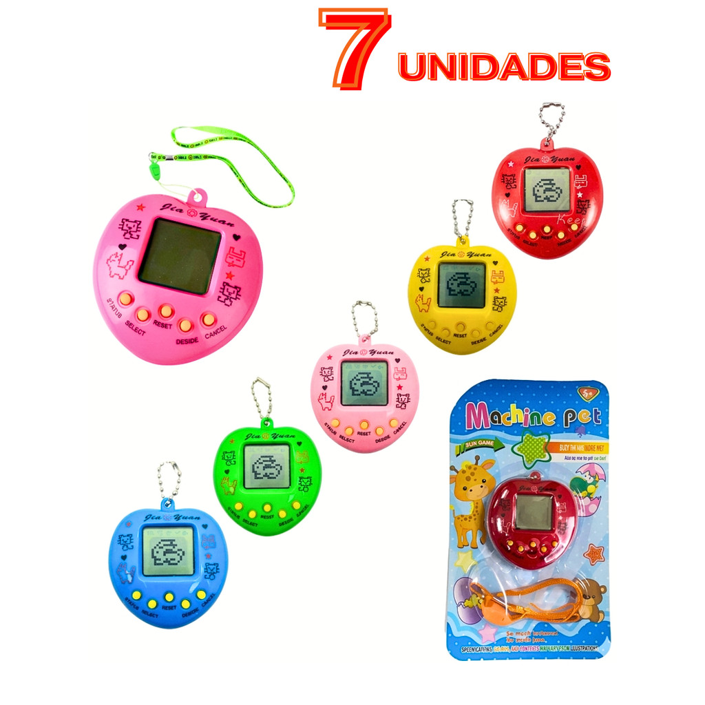 Kit 7 unidades Tamagochi Bichinho Virtual Interativo Com Cordão