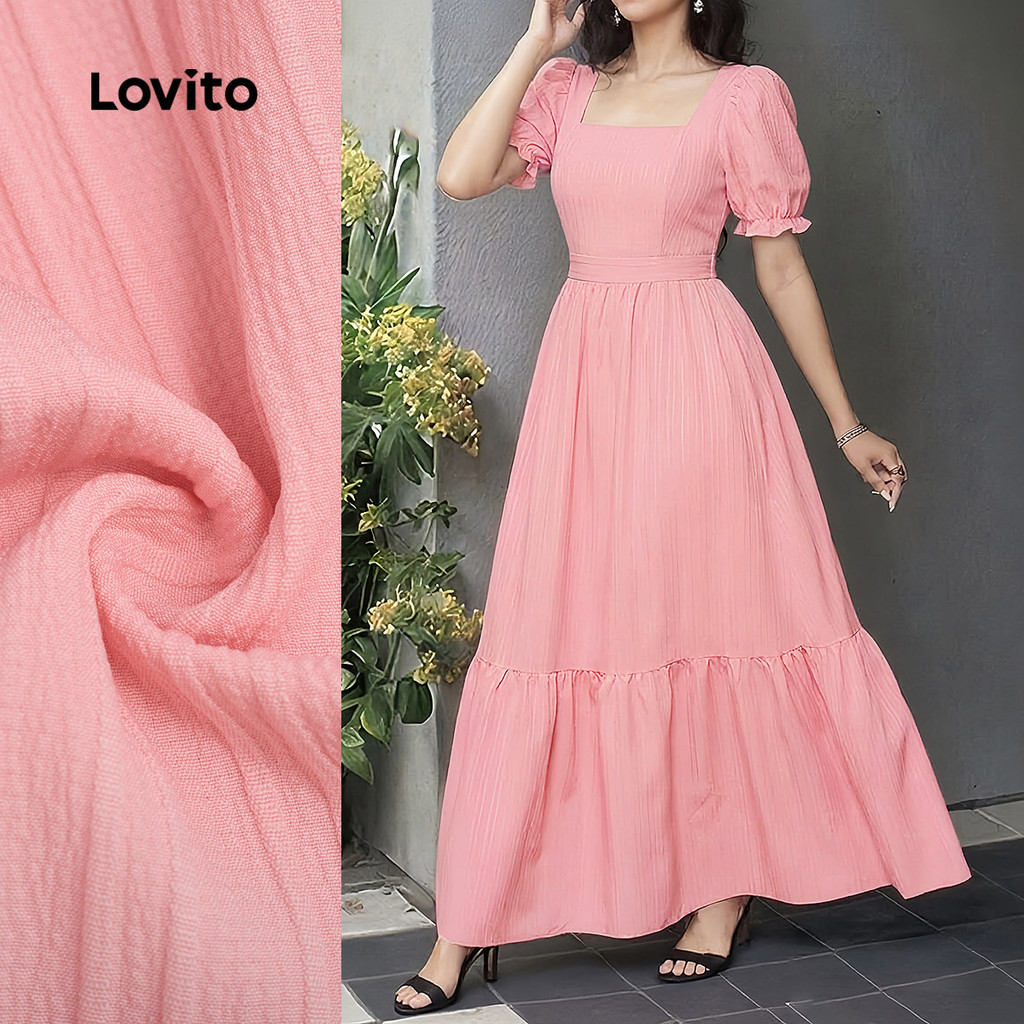 Lovito Vestido Rosa Casual com Zíper e Pregas para Mulheres primavera/verão LBL35013
