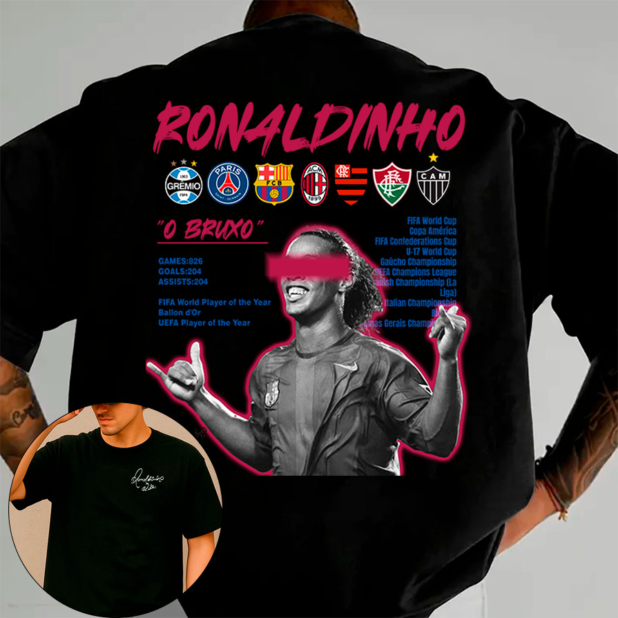 [Camiseta Vintage Masculina Algodão]HYP Camisa Camiseta Basica jogador de futebol bruxo r9 ronaldinho estilosa em algoda