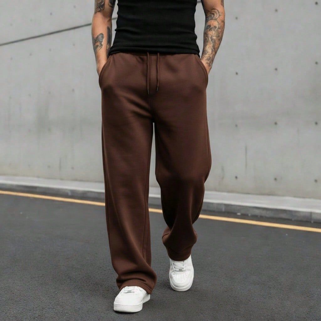 Calça Moletom Wide Leg Masculina Para O Inverno Sem Estampa Perna Larga Confortável Estilosa Algodão