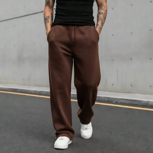 Calça Moletom Wide Leg Masculina Para O Inverno Sem Estampa Perna Larga Confortável Estilosa Algodão