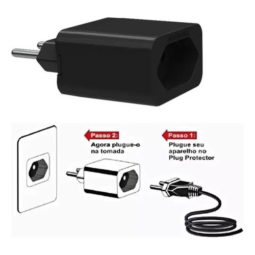 Plug Protetor DPS 10A 3 Pinos Preto Contra Surtos Qualitronix