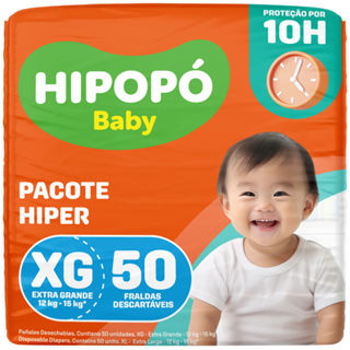 Fralda Hipopó Baby Tamanho XG Pacote Hiper 50 Unidades Descartáveis em Oferta na Shopee