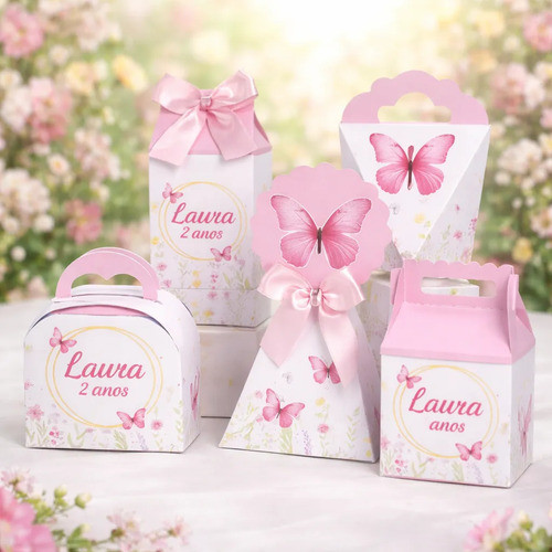Caixas Personalizadas Tema JARDIM BORBOLETA ENCANTADA I Com Laço l  Decoração Aniversário l Lembrancinha  Pegue E Monte