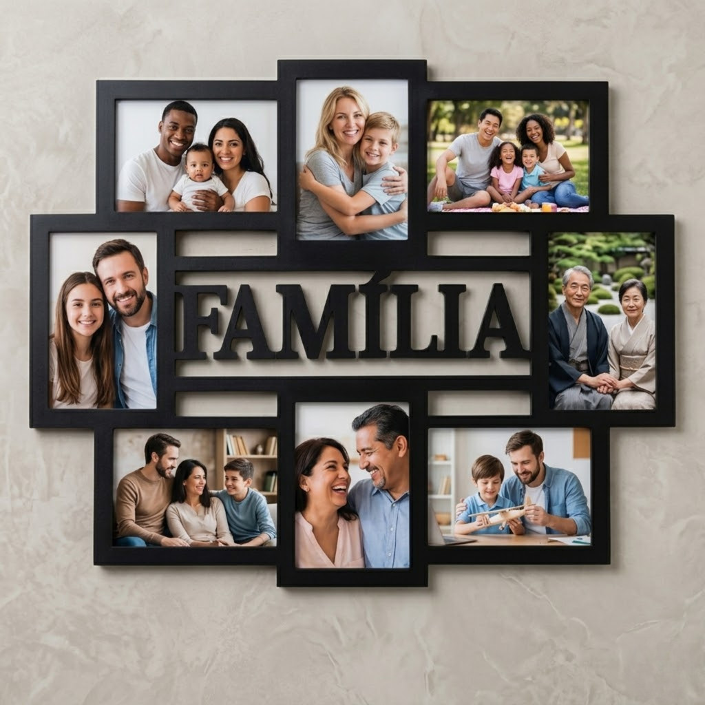 Mural Porta Retrato 8 Fotos MDF Decorativo 62x49cm - Vários Temas (Viagens, Família, Amigos)