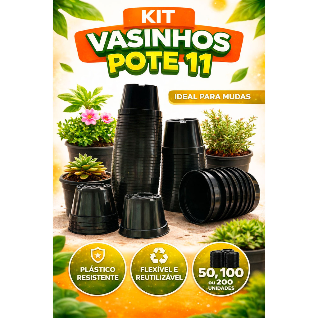 Kit Vasinho Pote 11 para Mudas e Suculentas – Alta Drenagem, Resistente – 50, 100 ou 200 Unidades