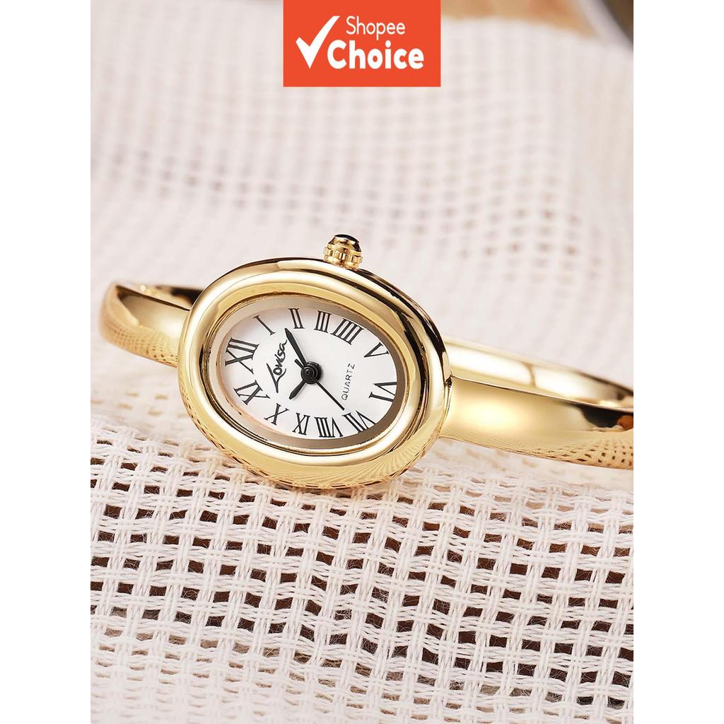 Primavera Vintage Oval Ouro Feminino Relógio De Quartzo Com Mostrador Numeral Romano-Acessório
