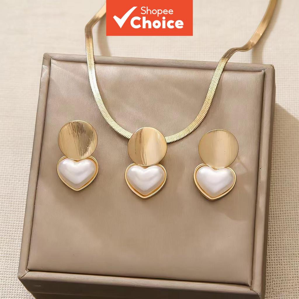 Conjunto De Brincos De Colar Com Pingente De Coração Geométrico Elegante Para Presente Diário Feminino