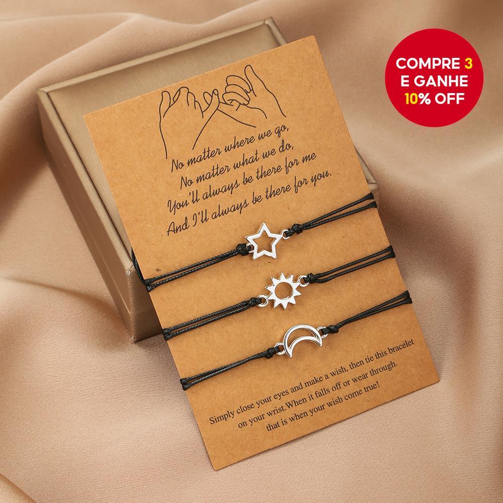 Conjunto De Pulseira Personalizada Sol Lua Estrela Corda De Cera De Aço Inoxidável Casal Amizade Jóias De 3 Peças em Oferta na Shopee