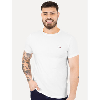 Camiseta Tommy Hilfiger Masculina Slim Fit Essential Stretch Branca em Oferta na Shopee