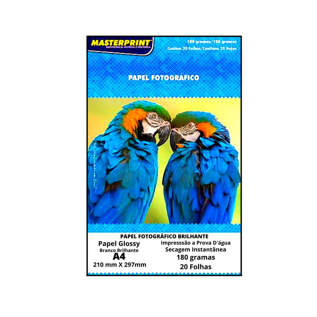Papel Fotográfico A4 180g/m² Glossy Sem Adesivo 20 Fls A4  - MASTERPRINT