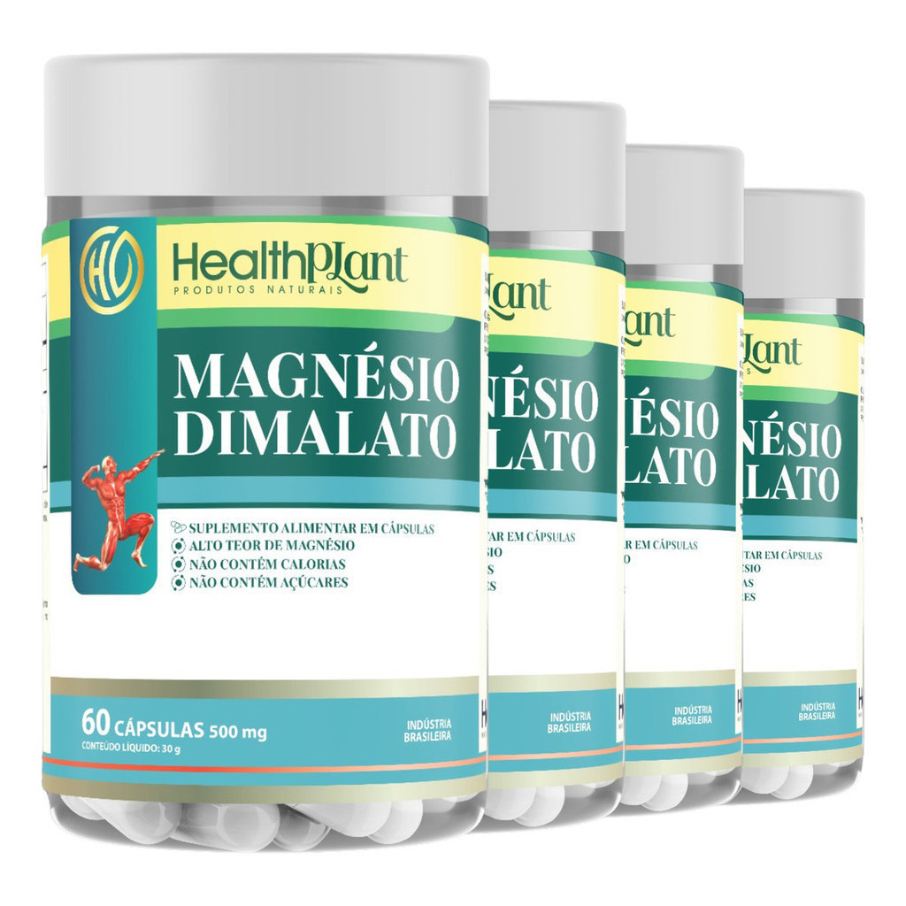 Kit 4 Potes Magnésio Dimalato Puro 240 Cáps 500mg Original em Oferta na Shopee