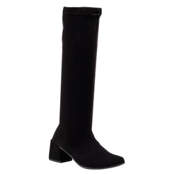 Bota Feminina Bico Fino Cano Longo Salto Moda Ziper Festa Moda Casual Confortavel