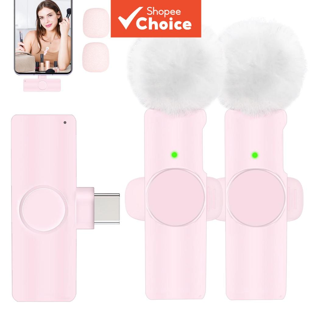 Conjunto De Microfone De Lapela Sem Fio Rosa De 2 Pacotes Para Telefones iPhone Android Gravação Pro HiFi Mic