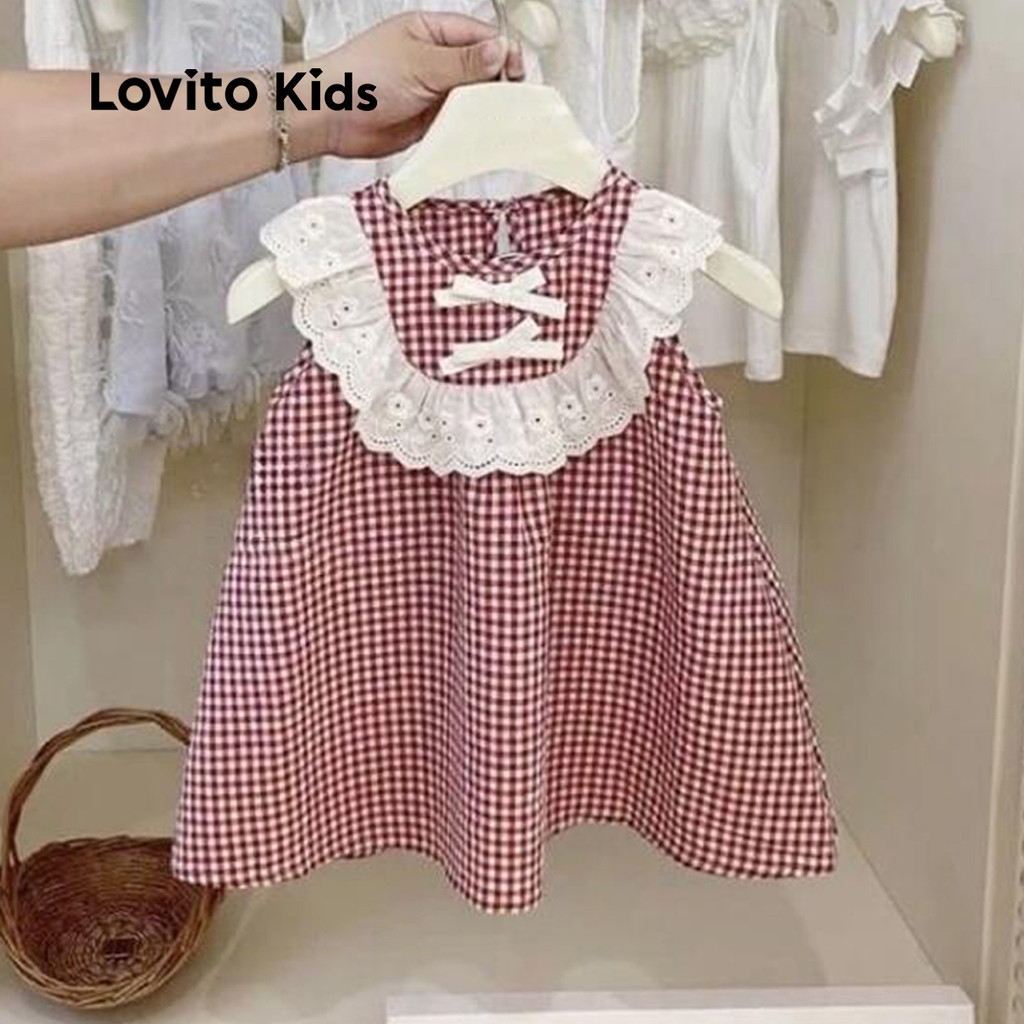 Lovito Kids Vestido Fofo com Laço e Babados para Menina Primavera/verão Vermelho LNL128012 em Oferta na Shopee
