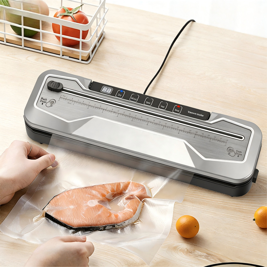 Máquina Seladora a Vácuo para Uso Seco e Úmido, 5 Modos, Inclui Cortador, Sucção Externa e Kit Completo