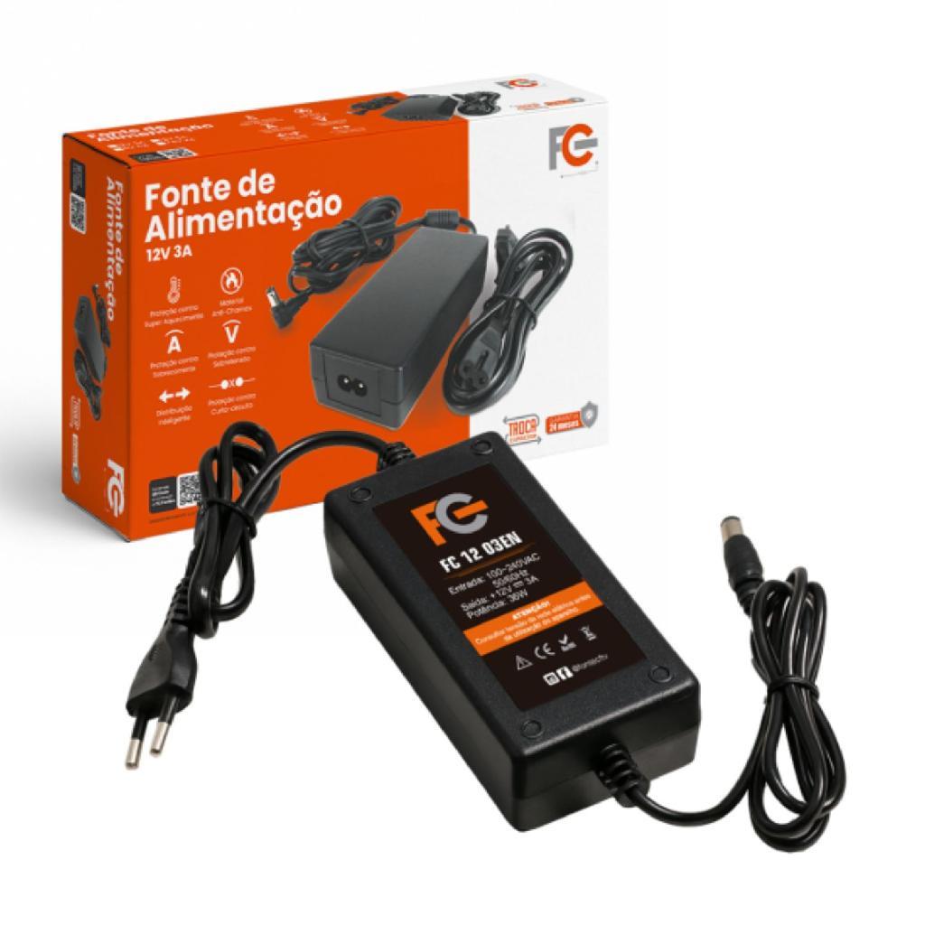 Fonte de Alimentação 12V 3A FC Bivolt para Câmeras CFTV