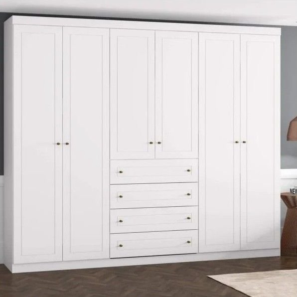 Guarda Roupa Casal Nova York 6 Portas 4 Gavetas Espresso Móveis Branco em Oferta na Shopee