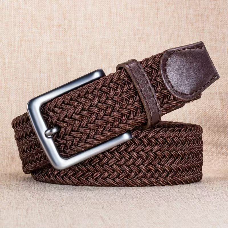 cinto social masculino, tecido trançado, elástico, pontas de couro. em Oferta na Shopee