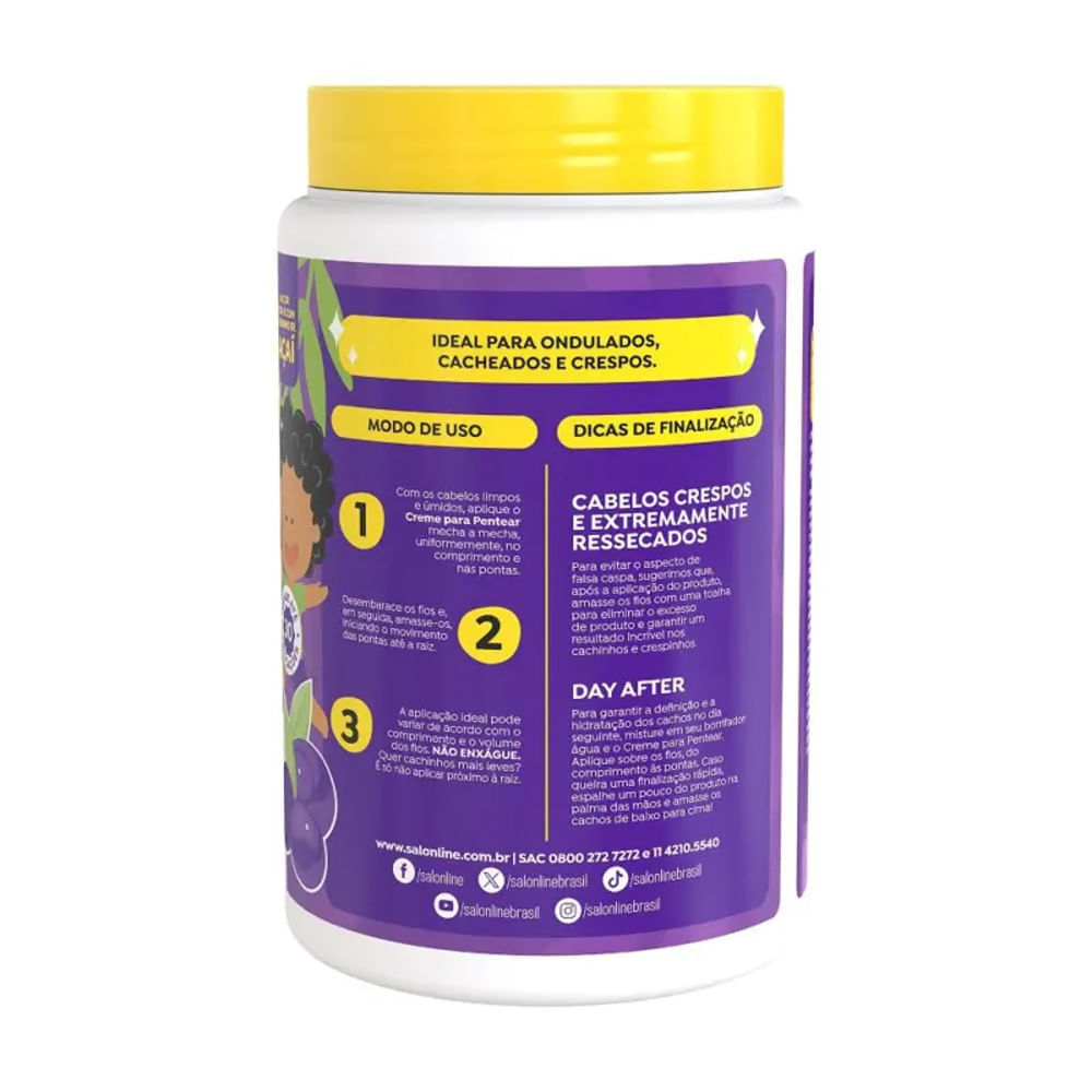 Detalhes do Creme De Pentear Salon Line Kids Açai Cachinhos Sem Frizz