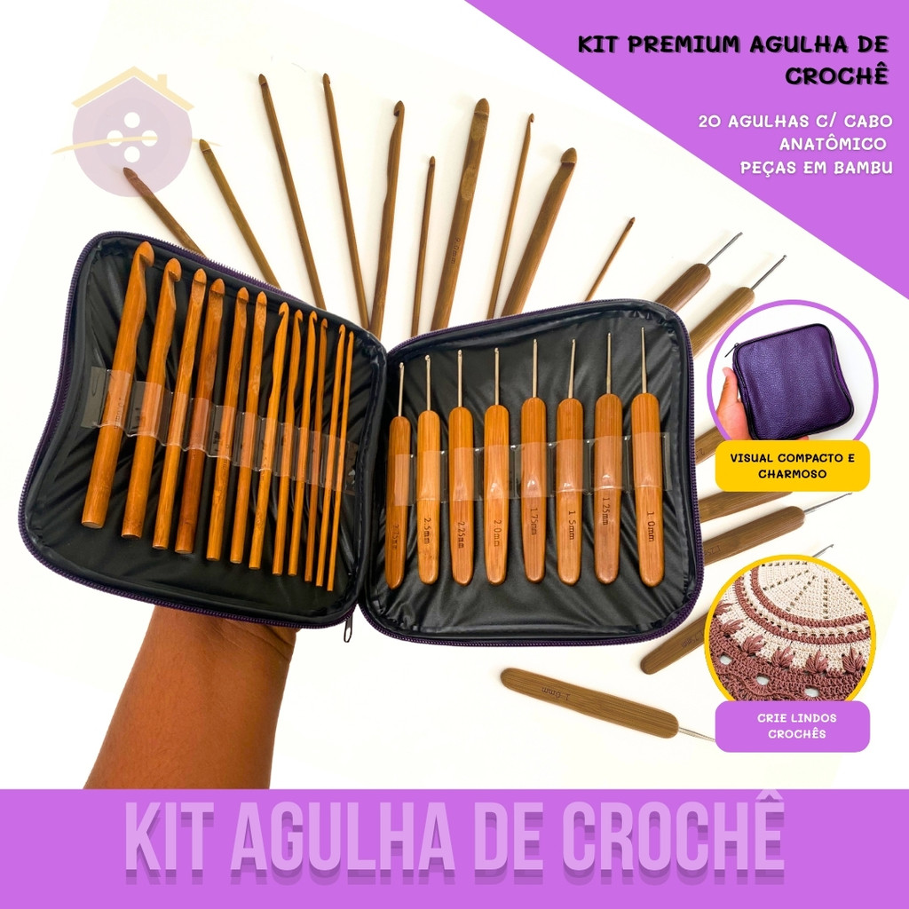 Kit Premium de Agulhas de Crochê Barbante em Bambu - 20 Peças em Oferta na Shopee