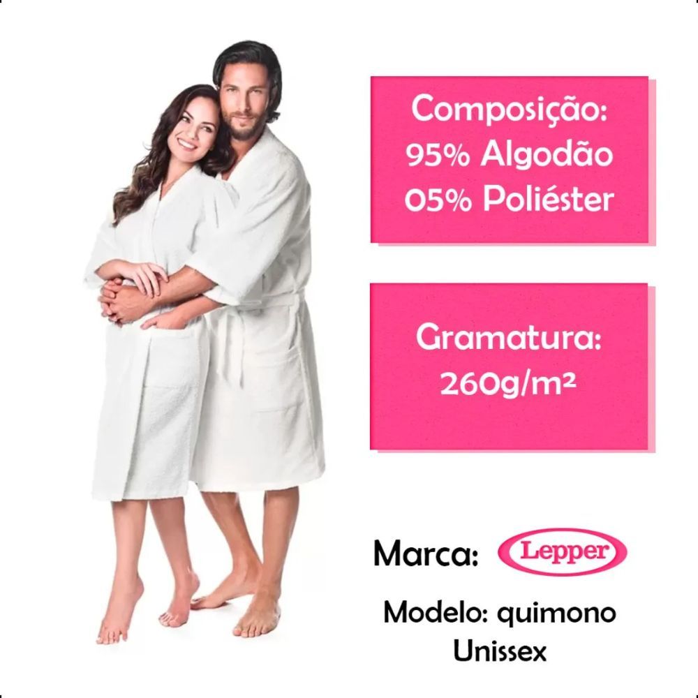 Roupão felpudo adulto quimono liso malibú Lepper | Tecido aveludado e super macio
