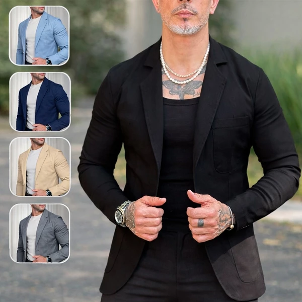 Blazer Masculino Elastano Slim Alfaiataria Esporte Fino Bengaline Premium Bolso Fit