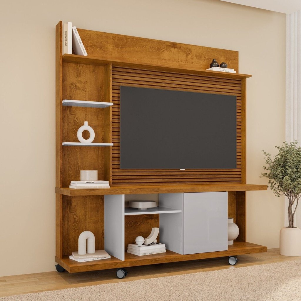 Estante para TV e Home Theater até 47 Polegadas 160CMX175CM 1 Porta Basculante Taurus Marrom Naturalle/Off White