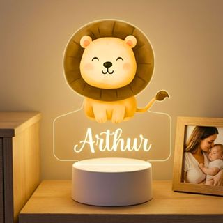 Abajur Quarto Infantil Menino Leao Com Nome Personalizado A Sua Escolha Presente Para Bebê Criativo em Oferta na Shopee