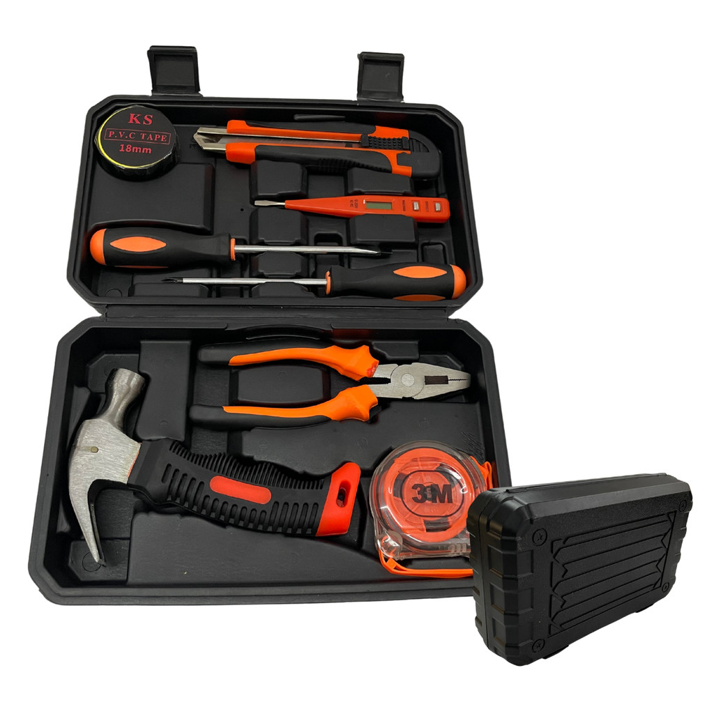 kit ferramentas basicas 8 peças maleta profissional alicate chave martelo estilete